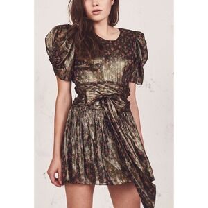 LOVESHACKFANCY NWT Puff Sleeve Gold Mercy Dress Midnight Vine 2